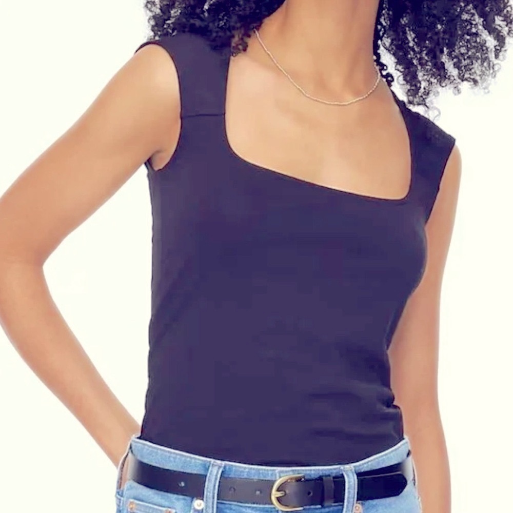 NEW J. CREW Squareneck cap-sleeve top in stretch cotton blend Navy‎ Size Small